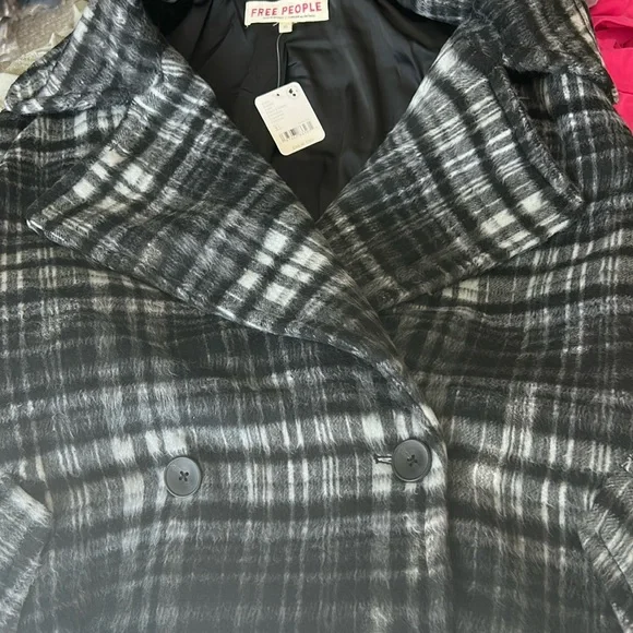 Free People Black and White Plaid Pea Coat - Picture 8 of 9